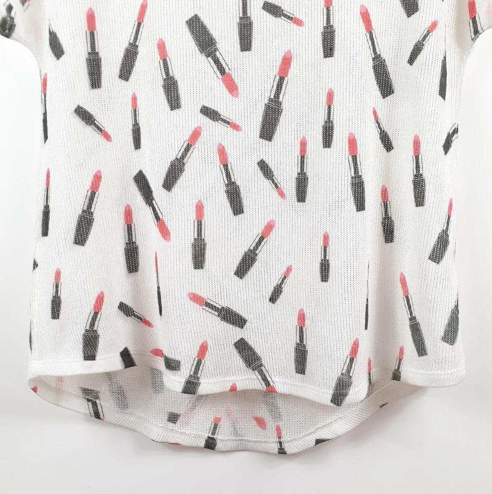 4/$25 NWT Blu Planet White Knit Scoop Neck Short Sleeve Lipstick Makeup Shirt XL_6